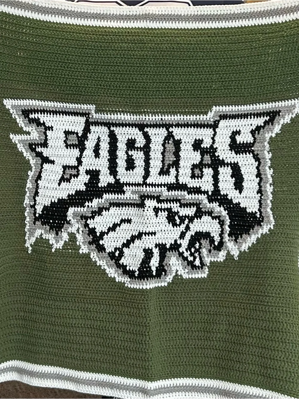 Eagles Hand Crocheted Blanket - Olive Green